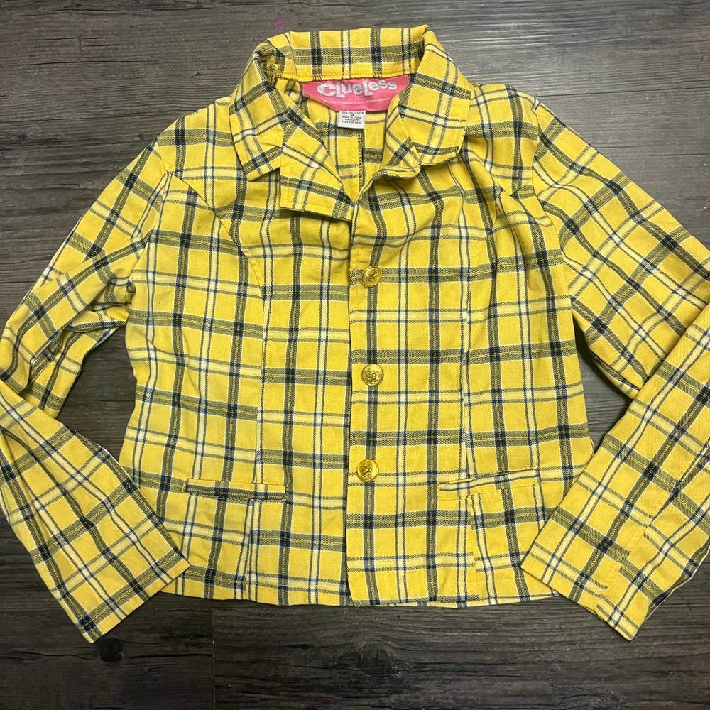Clueless Yellow Plaid Shirt Jacket - Yellow & Navy